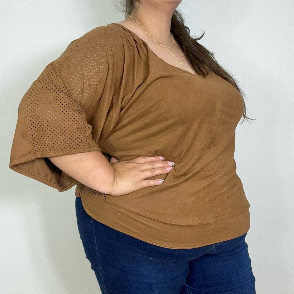 *Love and Legend Addition Elle Brown Faux Suede 3/4 Sleeve